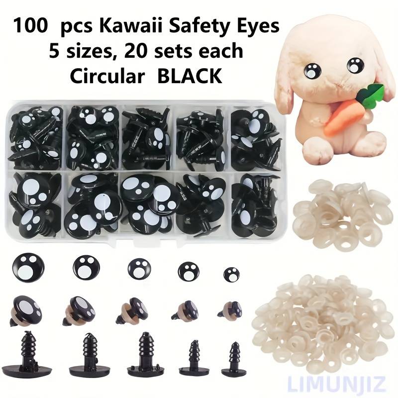 Cute Safety Eyes Round 5 Sizes Craft Eyes 20 Each Black - Temu